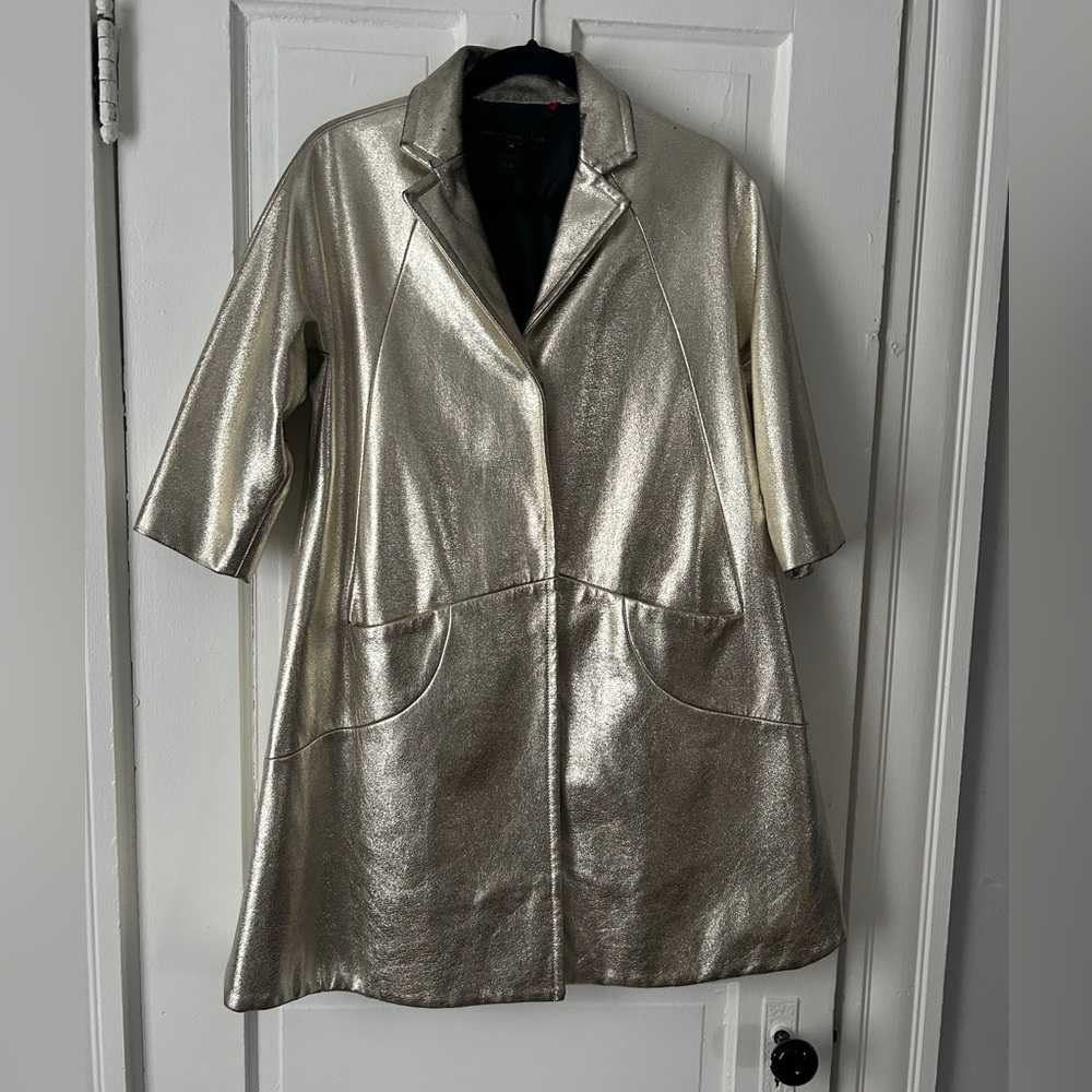 Sz XS Marc by Marc Jacobs gold metallic leather baby doll jacket